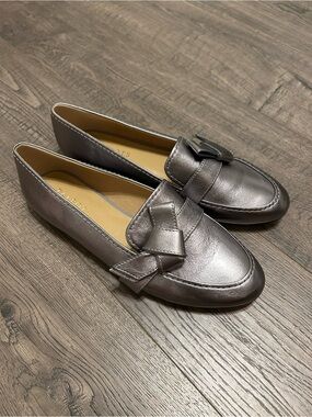 Talbots Metallic Pewter Leather Kira Loafers